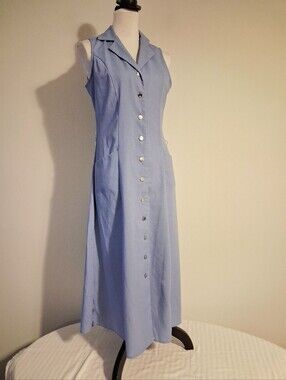 Sleeveless Light Blue Button-Front Dress